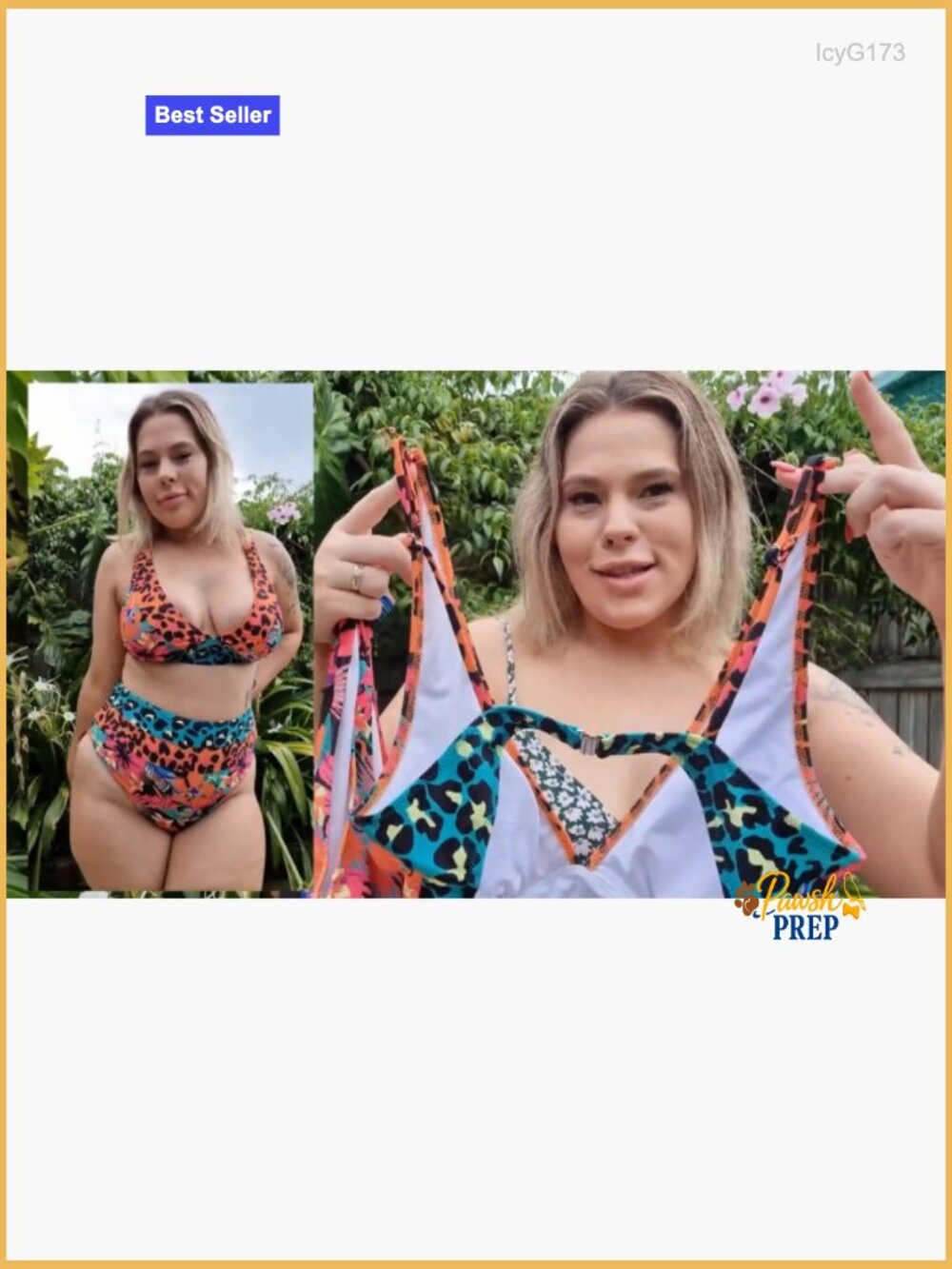 V Neck High Waisted 2 Piece Bikini Swimsuit with Adjustable Straps - Picture 7 of 7